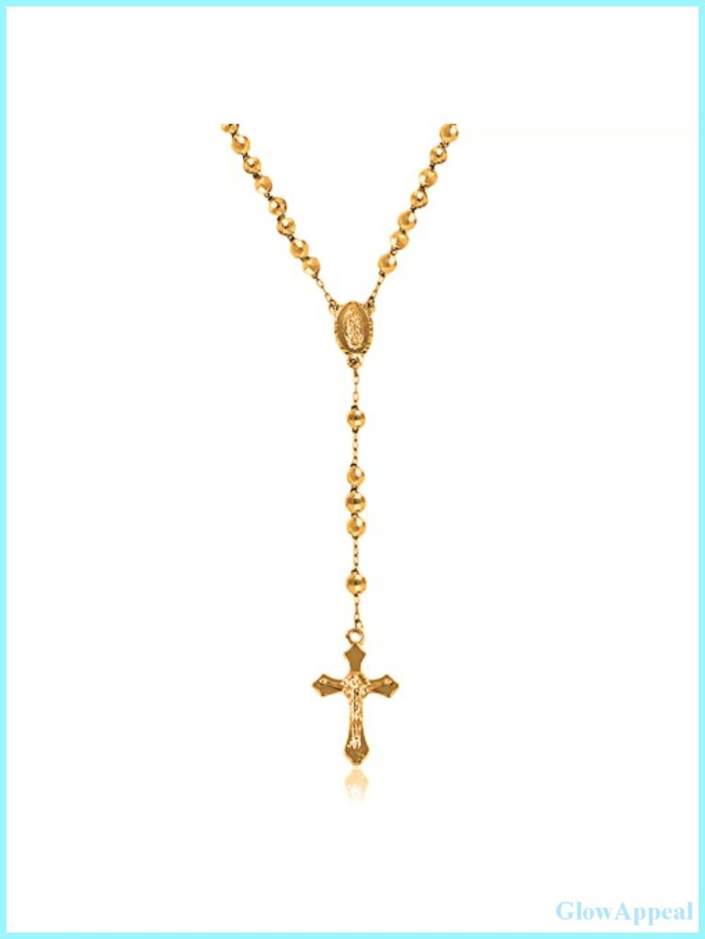 14K Gold Plated Beaded Rosary Cross Necklace 26in Y-Necklace Crucifix